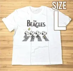 新品未使用★ビートルズ × スヌーピー Tシャツ サイズL 白 バンドTシャツ