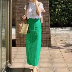 ZARA（ザラ）ロング丈リネンスカート グリーン 3068/047/500 S