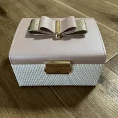 リボン付き ジュエリーボックス アクセサリーケース ピンク ゴールド 鍵付き