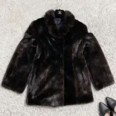 【極美品】 最高級 ミンクコート (9号) 毛皮 リアルファー ダークミンク