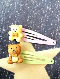 【ハンドメイド】くまのヘアピン　２個♪