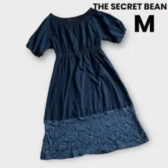 THE SECRET BEAN ネイビー　ワンピース　M 襟ギャザー　レース