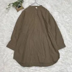 【M】ロングシャツ バックボタン 前後切替 綿100% ゆったり チュニック風