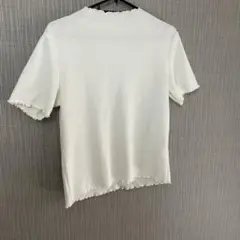ホワイトリブ編み半袖Tシャツ　GU サイズL