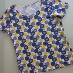 美品 ワコール 花柄 半袖Tシャツ ネイビー/イエロー