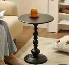 美品最終値引き✨黒クラシック円形サイドテーブル高さ52cm