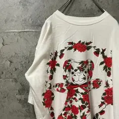 くま プリント 花柄 アート リースデザイン Tシャツ