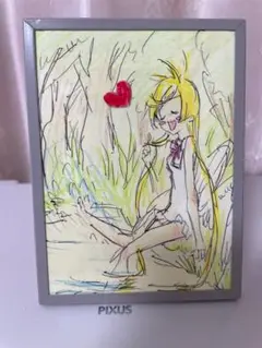 「泉でパシャシャッ」手描きアート 絵画 A5サイズ