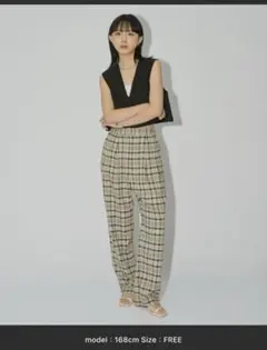 aunt marie's チェック柄ワイドレッグパンツ フリーサイズ