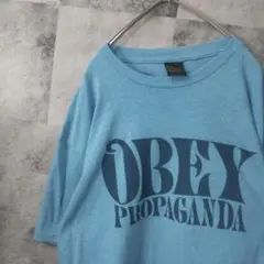 OBEY半袖TシャツUSA古着ビッグオーバーサイズライトブルーXL　A14,20