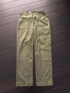 オリーブグリーン カーゴパンツ古着メンズLポケットありストレート
