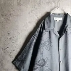 Tommy Bahama　シルク100%シャツ　グレーアロハ　ウッドボタン　L
