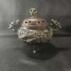 本間琢斎造 斑紫銅霊芝耳摘漢詩唐子遊戯図建水 佐渡銅器 茶道具茶こぼし　C460 本間琢斎造 斑紫銅霊芝耳摘漢詩唐子遊戯図建水 佐渡銅器 茶道具