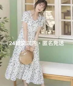 tocco closet ハシゴレース装飾切り替えフラワープリントワンピース