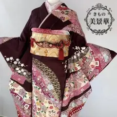 振袖セット えんじ 鹿の子模様