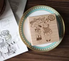 木製スタンプ　bear cub 熊ちゃんとティータイム　はんこ　動物