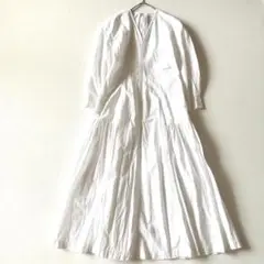 マーラカランコエ　ポプリン ロングワンピース　Vネック　ギャザー　フレア