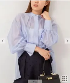 ノーリーズ　バンドカラーシアーブラウス　サックス　38