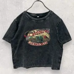 ヴィンテージ風 フェード加工 グラフィックTシャツ 半袖 黒 ブラック L 03