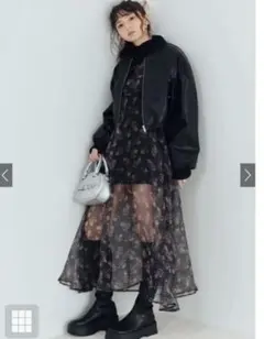 フラワー柄シアーキャミソールワンピース[dk1377]