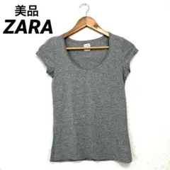 美品【ZARA】 半袖TシャツM グレー ラウンドネック