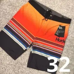 32 Hurley メンズ 水着 オレンジ×黒 ボーダー 新品未使用タグ付き