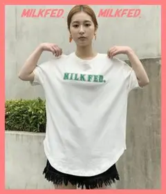 ☆ミルクフェド☆美品♪完売ブロックロゴオーバーサイズラウンドTシャツ白☆