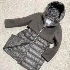 【美品】HERNO ロングダウンコート 異素材ミックス 切替 グレージュ 8A