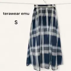 【美品】 terawear emu ロングスカート チェック ギャザー S