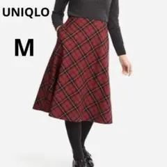 UNIQLO ユニクロ M チェック柄 スカート ウエストゴム 膝下 レッド