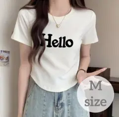 ロゴT メッセージ Tシャツ 半袖 Hello ハロー プリント M ホワイト