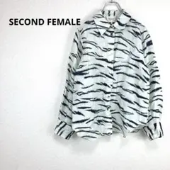 ◇ セカンドフィメール【S】トップス　シャツ　長袖　襟　麻　綿　ゼブラアニマル柄