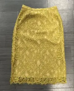 エポカザショップ⭐︎からし色レースタイトスカート膝下丈〜両サイドスリット美品！