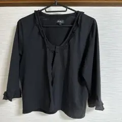 黒 フリル付き 五分袖シャツ Lサイズ