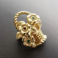 【美品】Dior ブローチ クリスチャンディオール バスケット 花