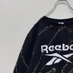 古着 Reebok スプラッター クルーネック スウェット ブラック ブリーチ