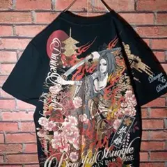 DIVINE RETRIBUTION 抜刀娘 和柄Tシャツ 刺繍 総柄 黒 L