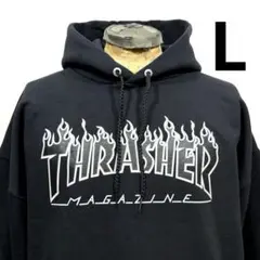 L 新品 黒 THRASHER スラッシャー ファイヤー フレーム パーカー