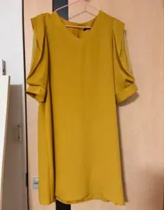 一度のみ着用　pierre cardin マスタード　膝丈ワンピース　イエロー