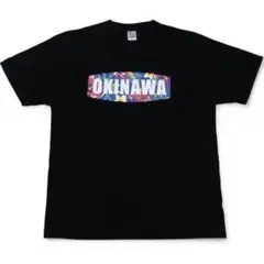 Okinawa 花柄プリント Tシャツ XL 黒 t107
