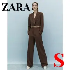 ZARA ショルダーパッド クロップド丈 ブレザー ブラウン S