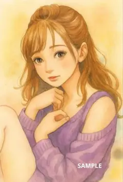 美少女イラスト 紫のセーター 微笑む女性 癒しと温もりのポートレート No.26
