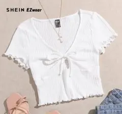 SHEIN ホワイト Vネック クロップドトップ