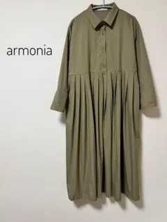 armonia 長袖 シャツ 切替えプリーツ ワンピース カーキ系