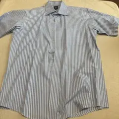 Mitsumine 半袖シャツ LL 青と白のストライプ