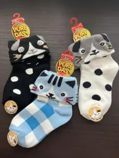 猫ちゃん2wayソックス 3足 折り返し靴下 16〜21cm 新品ネコ