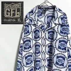 GFL-CLOTHING ギャングスタフォーライフ 半袖 開襟 シャツ 総柄 黒 GFL-CLOTHING ギャングスタフォーライフ 開襟 シャツ 総柄
