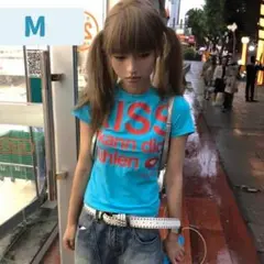 y2k Tシャツ 平成ギャル 水色 ピチT グランジ　Mサイズ