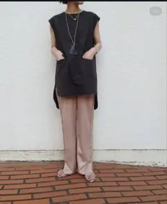 mm like for like チュニック スウェードリボンノースリーブ