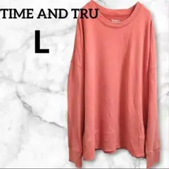 TIME AND TRU【L】コーラルピンク スウェット トレーナー 長袖 秋冬